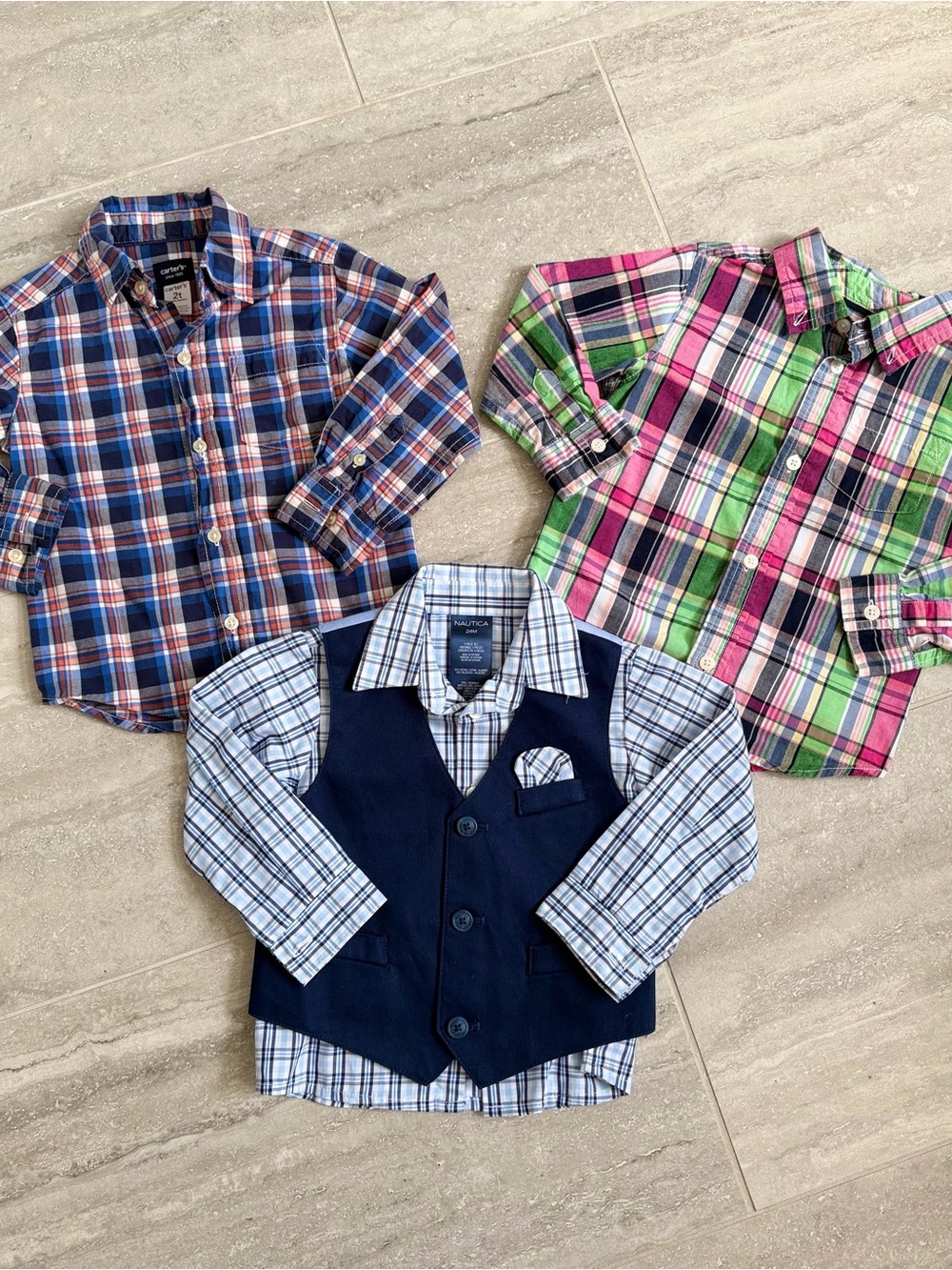 Bundle Toddler Boys 2T 24M Carter’s Gymboree Nautica Plaid Dress Shirts 3 lot